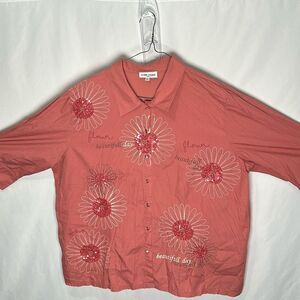 Claire France floral pink blouse